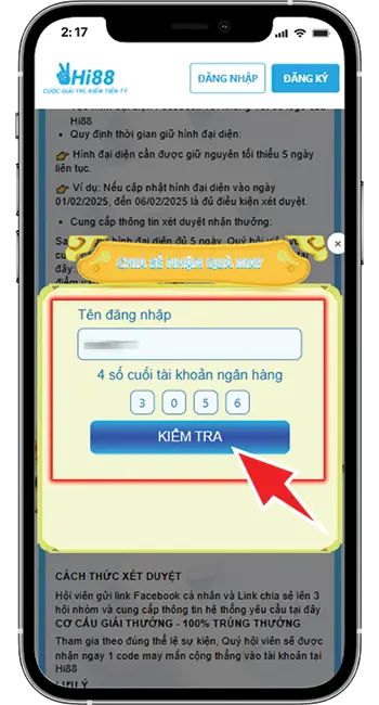 Bước 2: Điền thông tin tài khoản → Kiểm tra